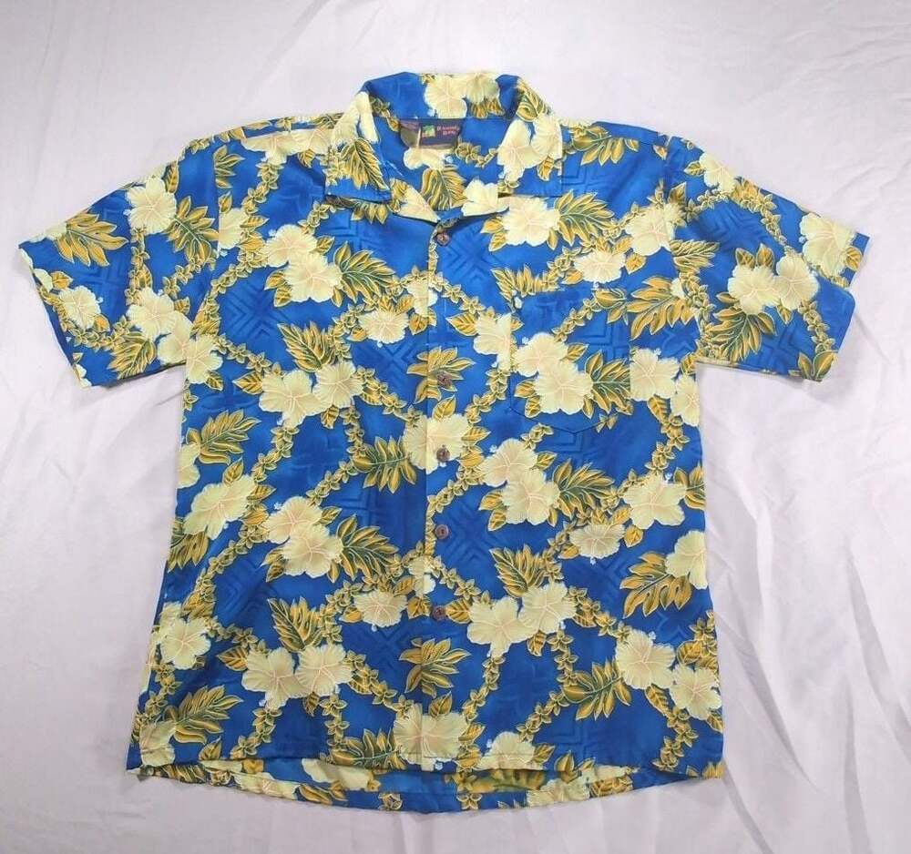 Roundy Bay Blue and Yellow Floral Hawaiian Shirt